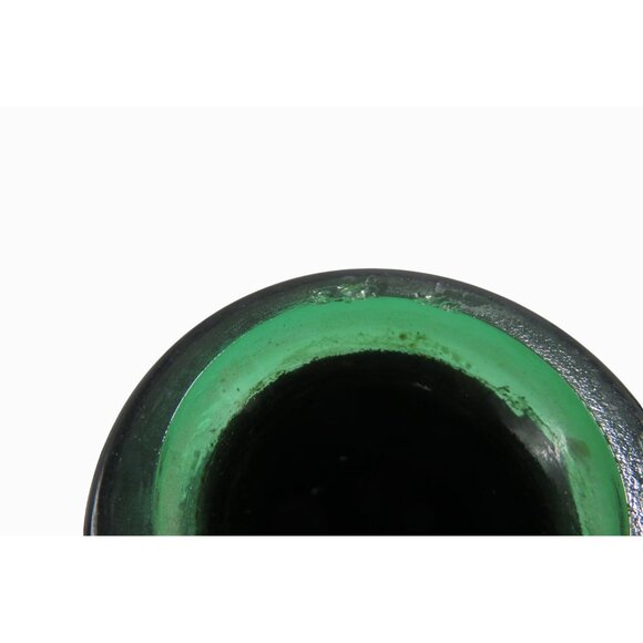 Green Glass DECANTER with LEATHER Wrap and Diamond X Pattern 10" 1960s Vintage - Picture 5 of 13